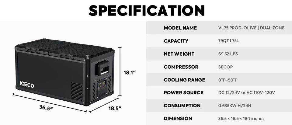 ICECO VL75PRO Dual Zone Freezer + PB1000 Power Station