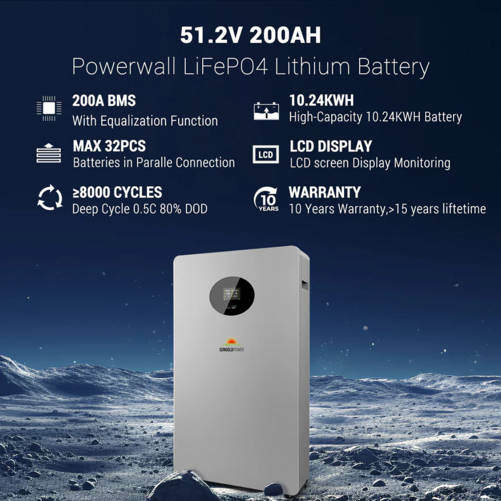 SunGoldPower Powerwall X Lithium Battery 51.2V 200AH SG48200T