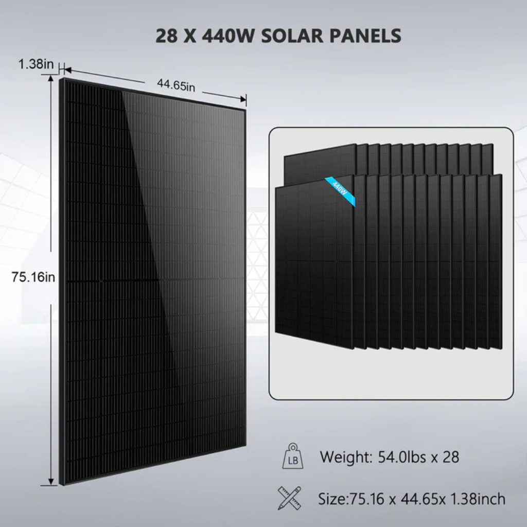 SunGoldPower Hybrid Solar Kit 11.4kW 48V Split Phase With 30.72kWh Lithium Battery & 28 x 440W Solar Panels SGH-11N3E