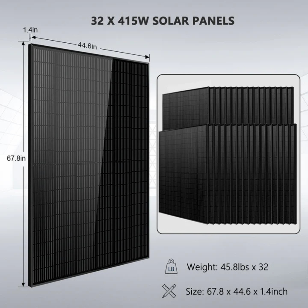 SunGoldPower Off-Grid Solar Kit 16kW 48VDC 120V/240V With 25.6kWh LiFePO4 Battery & 32 x 415W Solar Panels SGR-16K25E