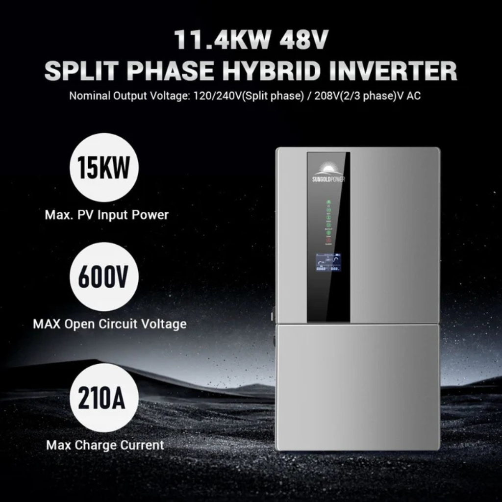 SunGoldPower Hybrid Solar Kit 11.4kW 48V Split Phase With 30.72kWh Lithium Battery & 28 x 440W Solar Panels SGH-11N3E